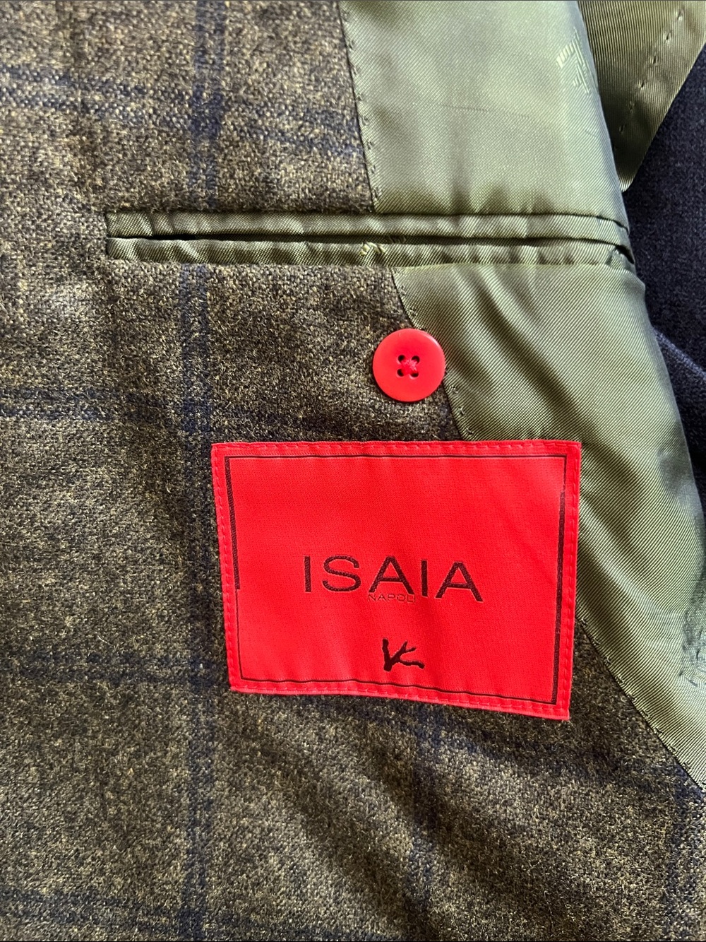 ISAIA NAPOLI Check Sportcoat 42R US (52 EU) Silk Cashmere EUC Green - Picture 8 of 15